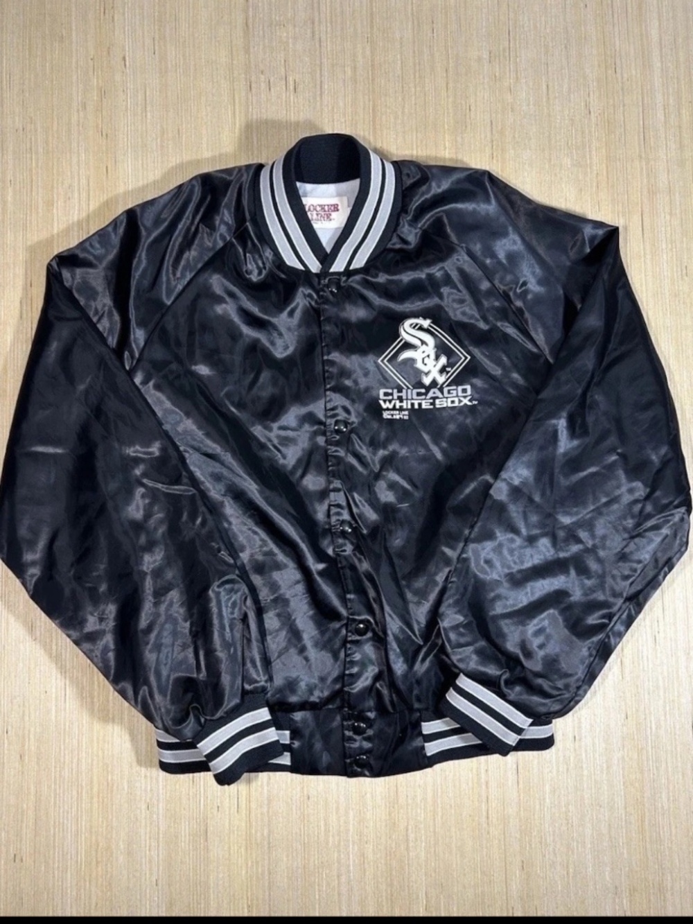 Vtg Locker Line Chicago White Sox Satin Bomber Jacket L Snap On Lightweight 90s